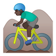 Emoji 🚵🏿‍♂️ Ciclista Uomo Di Mountain Bike: Carnagione Scura su Google Android 10.0 March 2020 Feature Drop.