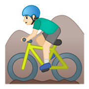 🚵🏻‍♂️ Emoji Hombre En Bicicleta De Montaña: Tono De Piel Claro en Google Android 10.0 March 2020 Feature Drop.