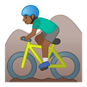 🚵🏾‍♂️ Emoji Mountainbiker: mitteldunkle Hautfarbe Google Android 10.0 March 2020 Feature Drop.