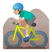 🚵🏼‍♂️ Emoji Homem Fazendo Mountain Bike: Pele Morena Clara na Google Android 10.0 March 2020 Feature Drop.