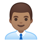 👨🏽‍💼 Emoji Funcionário De Escritório: Pele Morena na Google Android 10.0 March 2020 Feature Drop.