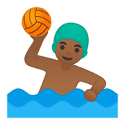 🤽🏾‍♂️ Emoji Homem Jogando Polo Aquático: Pele Morena Escura na Google Android 10.0 March 2020 Feature Drop.