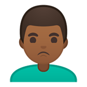 Emoji 🙎🏾‍♂️ Uomo Imbronciato: Carnagione Abbastanza Scura su Google Android 10.0 March 2020 Feature Drop.