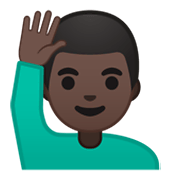 Emoji 🙋🏿‍♂️ Uomo Con Mano Alzata: Carnagione Scura su Google Android 10.0 March 2020 Feature Drop.