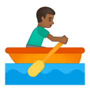🚣🏾‍♂️ Emoji Hombre Remando En Un Bote: Tono De Piel Oscuro Medio en Google Android 10.0 March 2020 Feature Drop.
