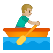 🚣🏼‍♂️ Emoji Hombre Remando En Un Bote: Tono De Piel Claro Medio en Google Android 10.0 March 2020 Feature Drop.