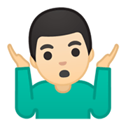 🤷🏻‍♂️ Emoji Hombre Encogido De Hombros: Tono De Piel Claro en Google Android 10.0 March 2020 Feature Drop.