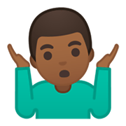 🤷🏾‍♂️ Emoji Homem Dando De Ombros: Pele Morena Escura na Google Android 10.0 March 2020 Feature Drop.