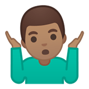 🤷🏽‍♂️ Emoji Hombre Encogido De Hombros: Tono De Piel Medio en Google Android 10.0 March 2020 Feature Drop.