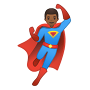 🦸🏾‍♂️ Emoji Homem Super-herói: Pele Morena Escura na Google Android 10.0 March 2020 Feature Drop.