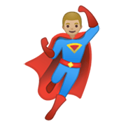 🦸🏼‍♂️ Emoji Homem Super-herói: Pele Morena Clara na Google Android 10.0 March 2020 Feature Drop.