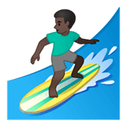 Emoji 🏄🏿‍♂️ Surfista Uomo: Carnagione Scura su Google Android 10.0 March 2020 Feature Drop.