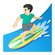 🏄🏻‍♂️ Emoji Hombre Haciendo Surf: Tono De Piel Claro en Google Android 10.0 March 2020 Feature Drop.