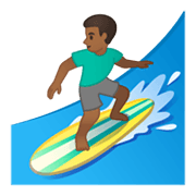 🏄🏾‍♂️ Emoji Hombre Haciendo Surf: Tono De Piel Oscuro Medio en Google Android 10.0 March 2020 Feature Drop.