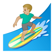 🏄🏼‍♂️ Emoji Homem Surfista: Pele Morena Clara na Google Android 10.0 March 2020 Feature Drop.