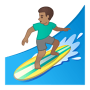 Emoji 🏄🏽‍♂️ Surfista Uomo: Carnagione Olivastra su Google Android 10.0 March 2020 Feature Drop.