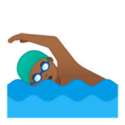 🏊🏾‍♂️ Emoji Homem Nadando: Pele Morena Escura na Google Android 10.0 March 2020 Feature Drop.