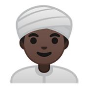 Emoji 👳🏿‍♂️ Uomo Con Turbante: Carnagione Scura su Google Android 10.0 March 2020 Feature Drop.