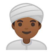 Emoji 👳🏾‍♂️ Uomo Con Turbante: Carnagione Abbastanza Scura su Google Android 10.0 March 2020 Feature Drop.