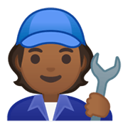 🧑🏾‍🔧 Emoji Mecânico Trabalhando: Pele Morena Escura na Google Android 10.0 March 2020 Feature Drop.