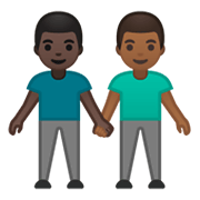 Emoji 👨🏿‍🤝‍👨🏾 Due Uomini Che Si Tengono Per Mano: Carnagione Scura E Carnagione Abbastanza Scura su Google Android 10.0 March 2020 Feature Drop.