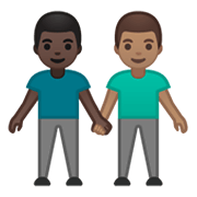 Émoji 👨🏿‍🤝‍👨🏽 Deux Hommes Se Tenant La Main : Peau Foncée Et Peau Légèrement Mate sur Google Android 10.0 March 2020 Feature Drop.