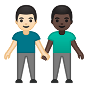 👨🏻‍🤝‍👨🏿 Emoji händchenhaltende Männer: helle Hautfarbe, dunkle Hautfarbe Google Android 10.0 March 2020 Feature Drop.