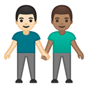 👨🏻‍🤝‍👨🏽 Emoji händchenhaltende Männer: helle Hautfarbe, mittlere Hautfarbe Google Android 10.0 March 2020 Feature Drop.