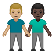 👨🏼‍🤝‍👨🏿 Emoji händchenhaltende Männer: mittelhelle Hautfarbe, dunkle Hautfarbe Google Android 10.0 March 2020 Feature Drop.