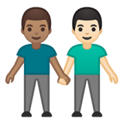 Émoji 👨🏽‍🤝‍👨🏻 Deux Hommes Se Tenant La Main : Peau Légèrement Mate Et Peau Claire sur Google Android 10.0 March 2020 Feature Drop.