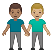 👨🏽‍🤝‍👨🏼 Emoji händchenhaltende Männer: mittlere Hautfarbe, mittelhelle Hautfarbe Google Android 10.0 March 2020 Feature Drop.