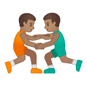 🤼🏽‍♂️ Emoji Hombres Luchando, Tono De Piel Medio en Google Android 10.0 March 2020 Feature Drop.