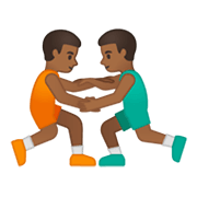 🤼🏾‍♂️ Emoji Hombres Luchando, Tono De Piel Oscuro Medio en Google Android 10.0 March 2020 Feature Drop.