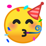Emoji 🥳 Faccina Che Festeggia su Google Android 10.0 March 2020 Feature Drop.