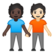 🧑🏿‍🤝‍🧑🏻 Emoji sich an den Händen haltende Personen: dunkle Hautfarbe, helle Hautfarbe Google Android 10.0 March 2020 Feature Drop.