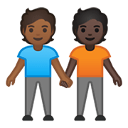 🧑🏾‍🤝‍🧑🏿 Emoji Dos Personas Dándose La Mano: Tono De Piel Oscuro Medio, Tono De Piel Oscuro en Google Android 10.0 March 2020 Feature Drop.
