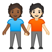 🧑🏾‍🤝‍🧑🏻 Emoji sich an den Händen haltende Personen: mitteldunkle Hautfarbe, helle Hautfarbe Google Android 10.0 March 2020 Feature Drop.