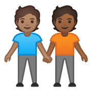 🧑🏽‍🤝‍🧑🏾 Emoji Dos Personas Dándose La Mano: Tono De Piel Medio, Tono De Piel Oscuro Medio en Google Android 10.0 March 2020 Feature Drop.