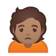 🙍🏽 Emoji missmutige Person: mittlere Hautfarbe Google Android 10.0 March 2020 Feature Drop.