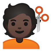 💇🏿 Emoji Persona Cortándose El Pelo: Tono De Piel Oscuro en Google Android 10.0 March 2020 Feature Drop.