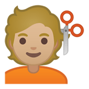 Émoji 💇🏼 Personne Qui Se Fait Couper Les Cheveux : Peau Moyennement Claire sur Google Android 10.0 March 2020 Feature Drop.