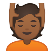 💆🏾 Emoji Person, die eine Kopfmassage bekommt: mitteldunkle Hautfarbe Google Android 10.0 March 2020 Feature Drop.
