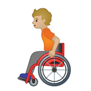 🧑🏼‍🦽 Emoji Person in manuellem Rollstuhl: mittelhelle Hautfarbe Google Android 10.0 March 2020 Feature Drop.
