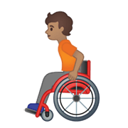 🧑🏽‍🦽 Emoji Person in manuellem Rollstuhl: mittlere Hautfarbe Google Android 10.0 March 2020 Feature Drop.