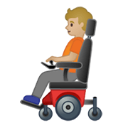 🧑🏼‍🦼 Emoji Pessoa Em Cadeira De Rodas Motorizada: Pele Morena Clara na Google Android 10.0 March 2020 Feature Drop.