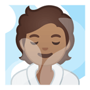 Emoji 🧖🏽 Persona In Sauna: Carnagione Olivastra su Google Android 10.0 March 2020 Feature Drop.