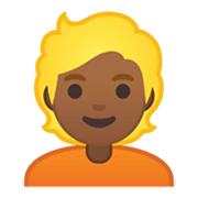 👱🏾 Emoji Person: mitteldunkle Hautfarbe, blondes Haar Google Android 10.0 March 2020 Feature Drop.