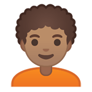 Émoji 🧑🏽‍🦱 Adulte : Peau Légèrement Mate Et Cheveux Bouclés sur Google Android 10.0 March 2020 Feature Drop.