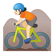🚵🏻 Emoji Persona En Bicicleta De Montaña: Tono De Piel Claro en Google Android 10.0 March 2020 Feature Drop.