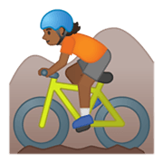 🚵🏾 Emoji Pessoa Fazendo Mountain Bike: Pele Morena Escura na Google Android 10.0 March 2020 Feature Drop.